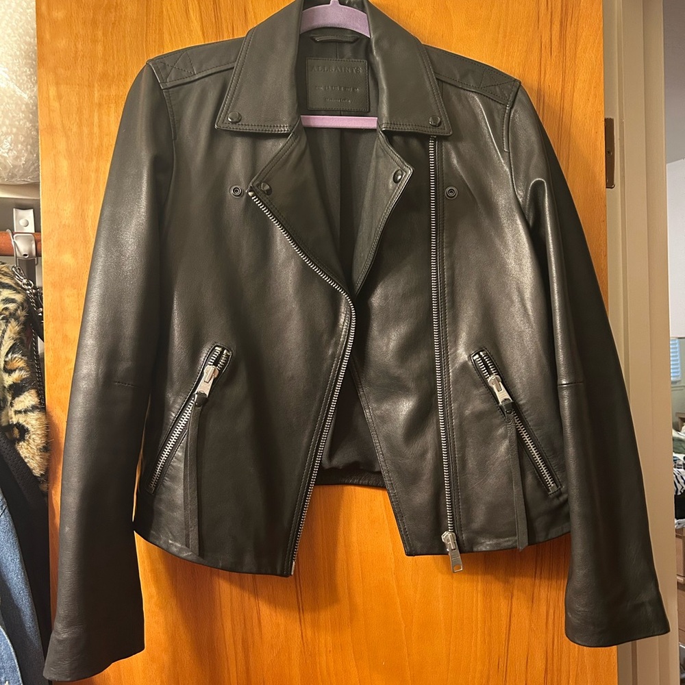 All Saints Black Leather Biker Jacket